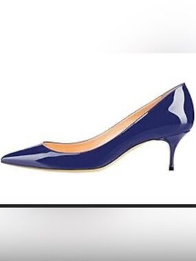 Jimmy Choo Blue Patent Pointed-Toe Kitten Heel Pumps